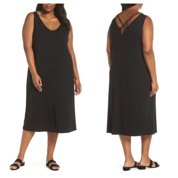 Sejour Black Cross Back Tank Dress Sz 0X - Picture 1 of 8